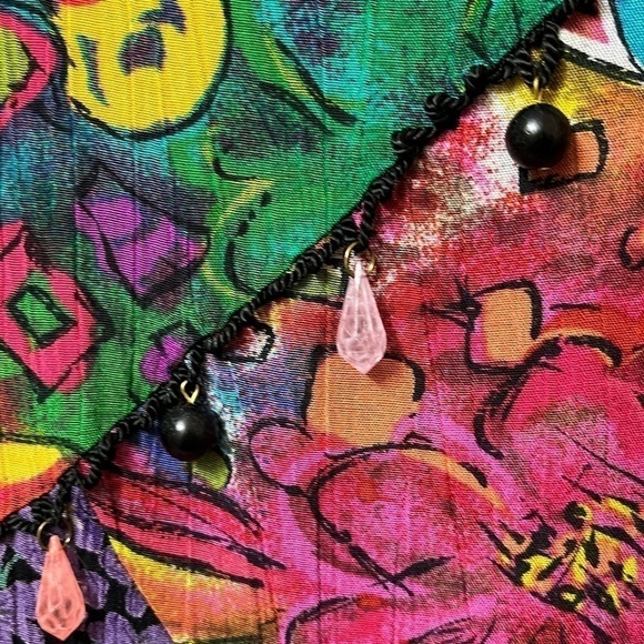 Vintage unique CAROL Little asymmetric multi print ruffle and beaded top. Size 4 - Picture 7 of 14